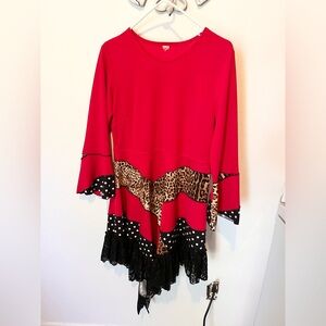 Red, Leopard, Polka Dot and lace Blouse